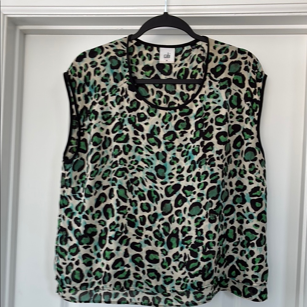CAbi Wild Leopard Print Tank Top - Green and Black